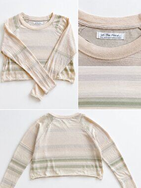 Free People We The Free Striped Crop Top Beige Green Size Small